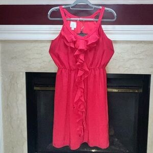 100% Silk Suzi Chin for Maggy Boutique soft red ruffled dress